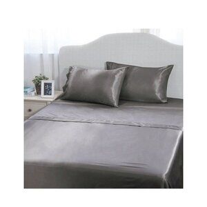 Bedsure 4-Pieces Satin Bed Sheet Set King Dark Gray Smooth and Silky Deep Pocket